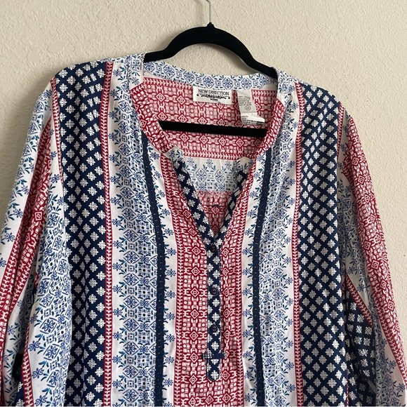 New Direction woman’s Red, white, and blue Blouse 2X peasant casual gma core - Picture 2 of 9